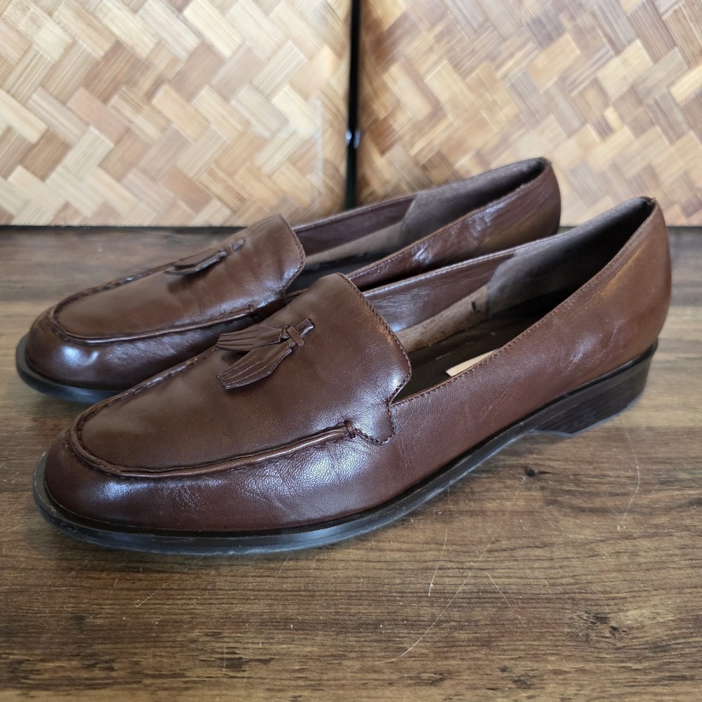 Etienne Aigner Shoes Womens Size 10M Brown Leather Ivanhoe Loafers Tassels